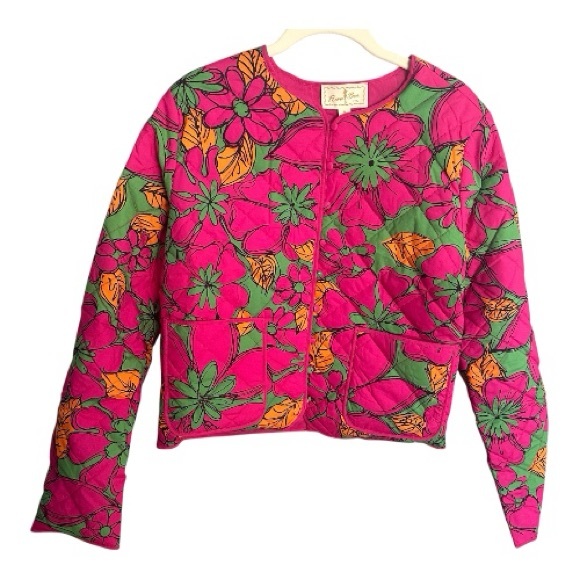 Floral Bomber Jacket in Pink, Green, and Orange - Picture 3 of 9